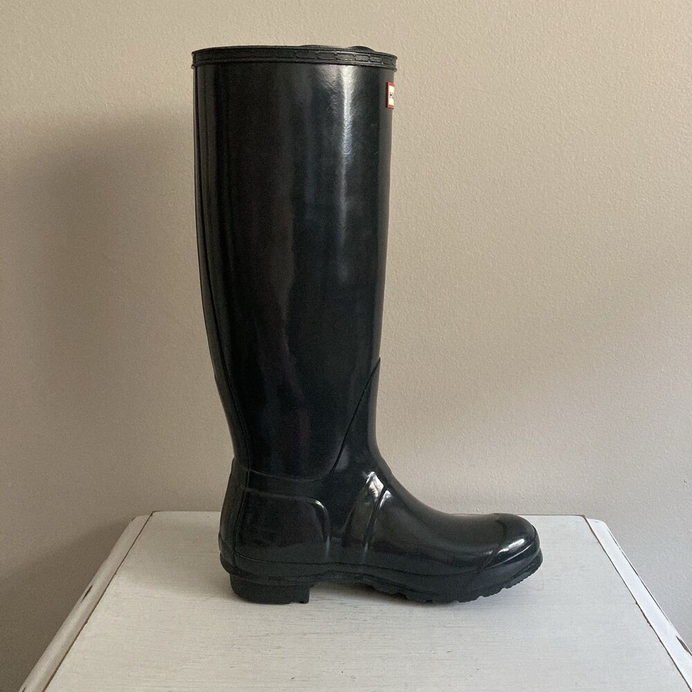 Hunter Original Tall Gloss Women's Size 9 Rain Boots Gray Waterproof - Picture 6 of 9